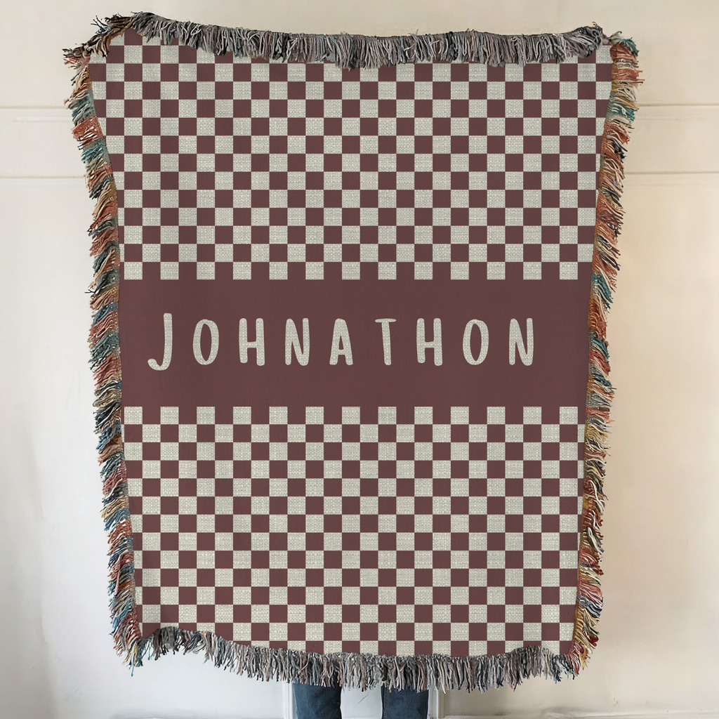 Personalized Name Custom Checkered Woven Blanket
