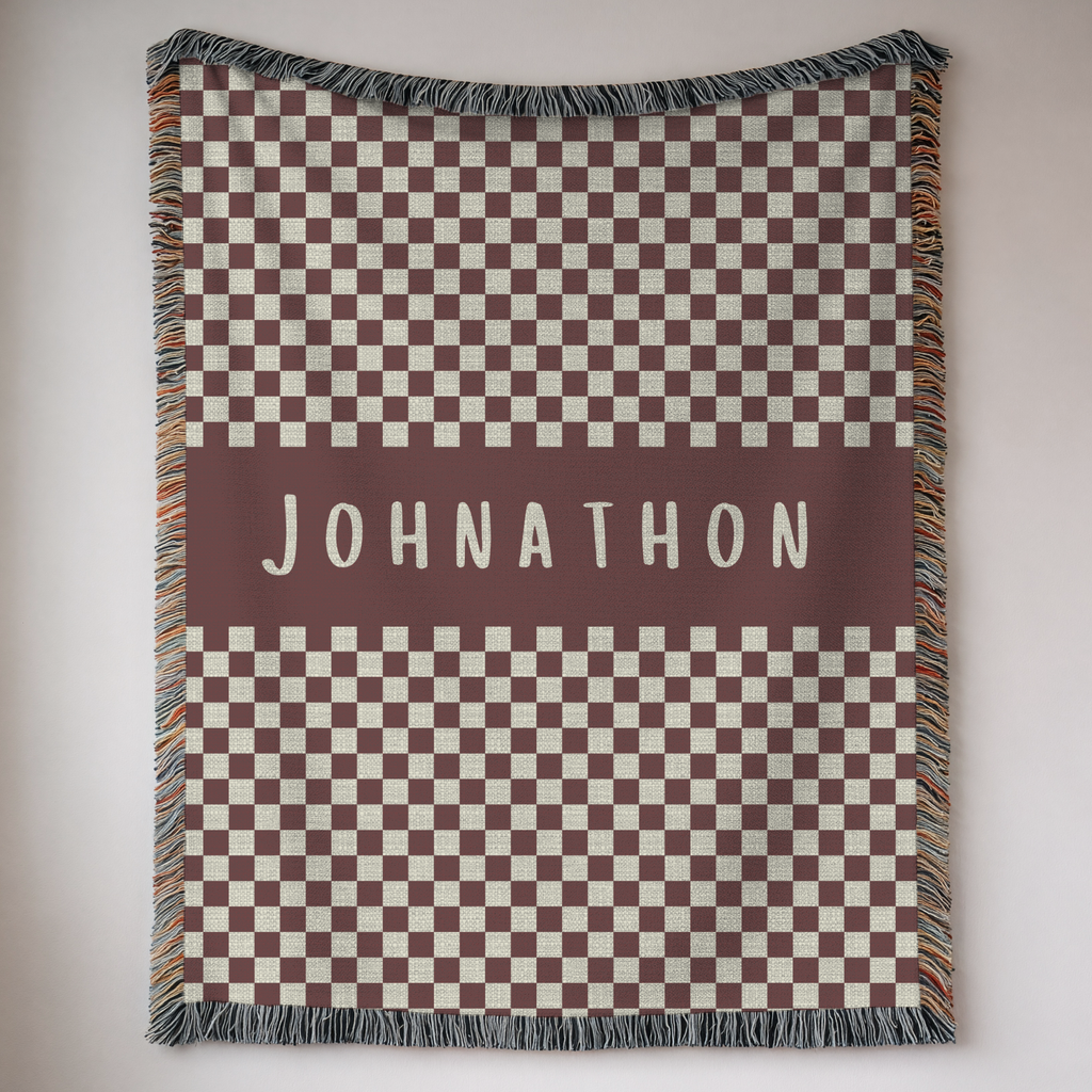 Personalized Name Custom Checkered Woven Blanket