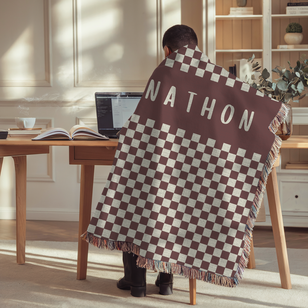 Personalized Name Custom Checkered Woven Blanket