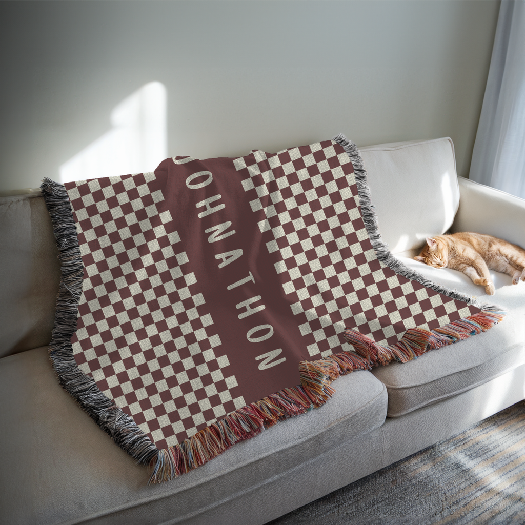 Personalized Name Custom Checkered Woven Blanket