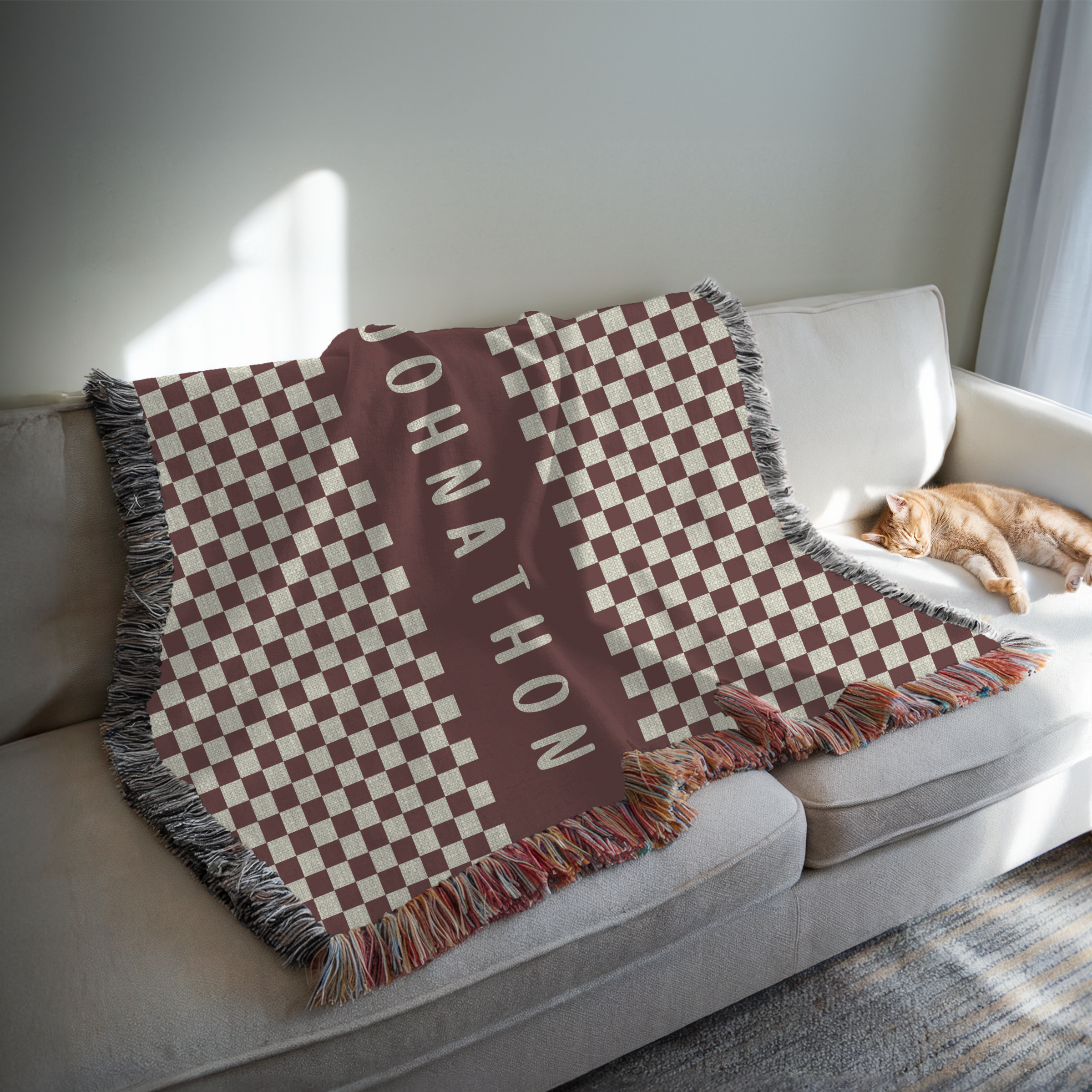 Personalized Name Custom Checkered Woven Blanket