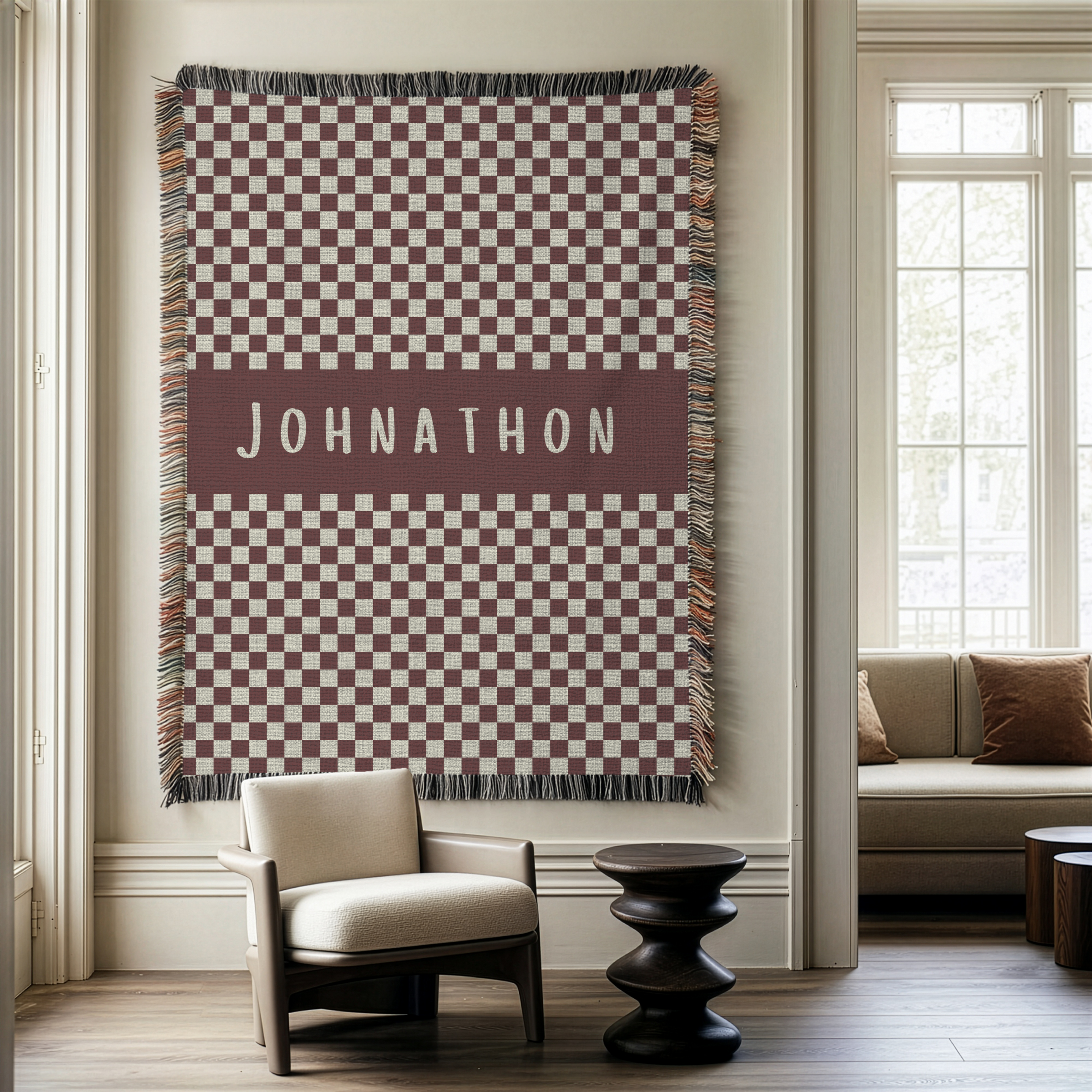 Personalized Name Custom Checkered Woven Blanket