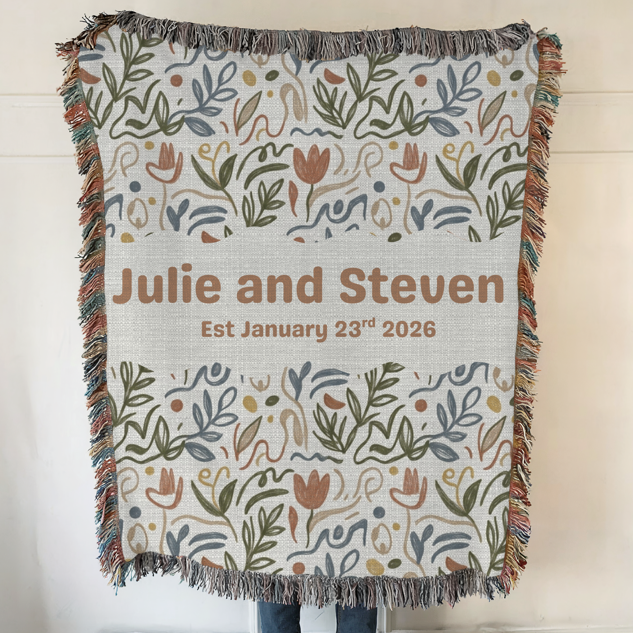 Personalized Couple Name Floral Woven Blanket