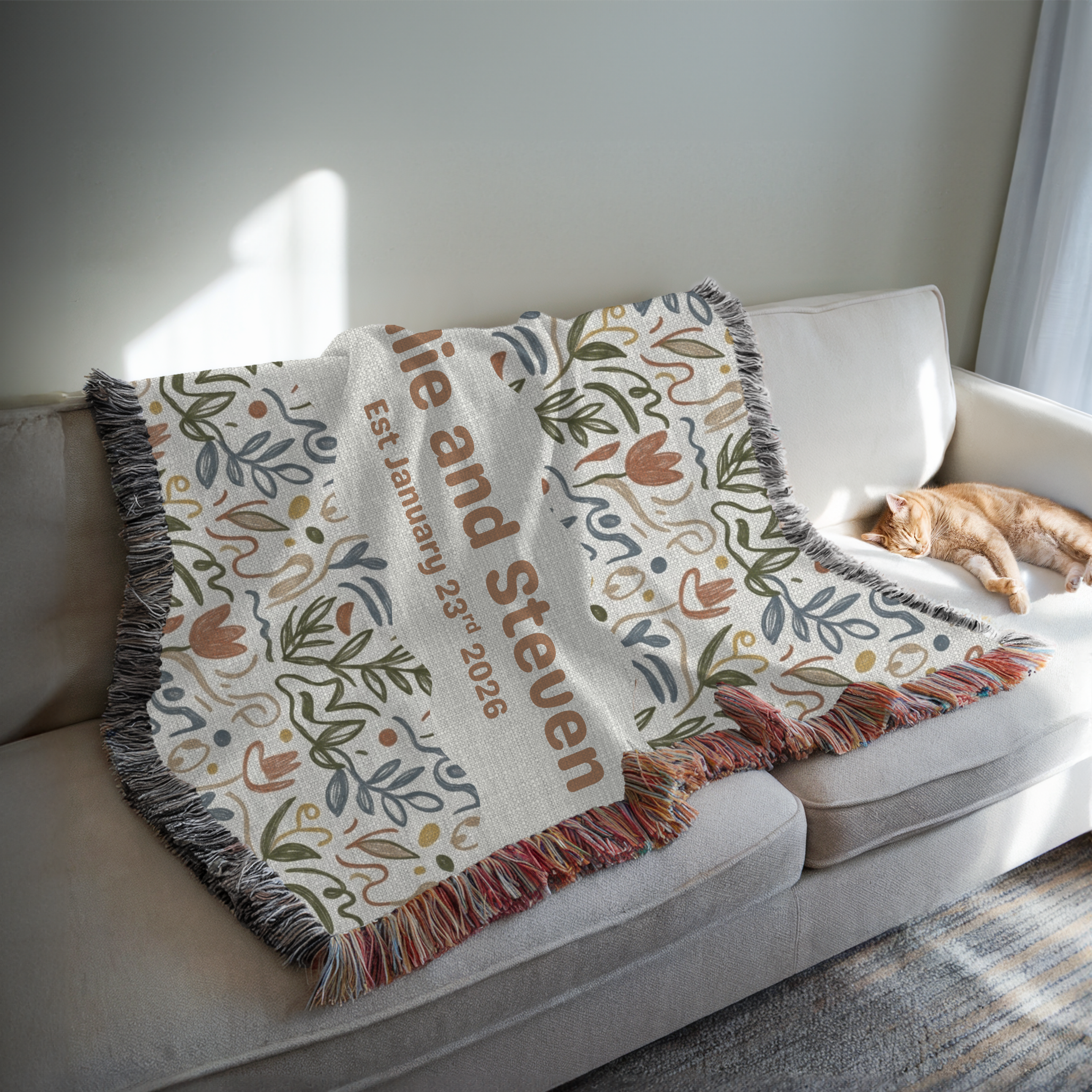Personalized Couple Name Floral Woven Blanket