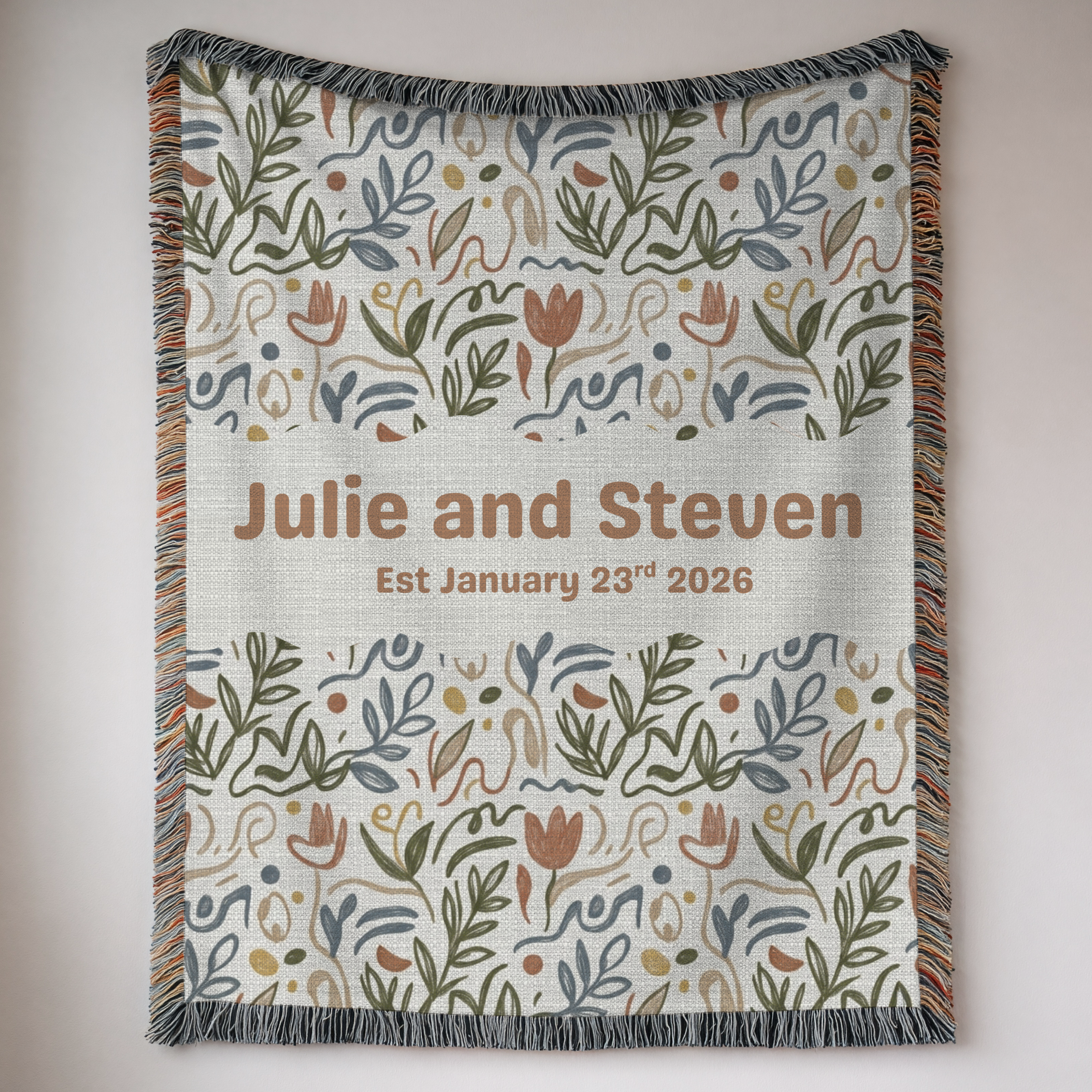 Personalized Couple Name Floral Woven Blanket