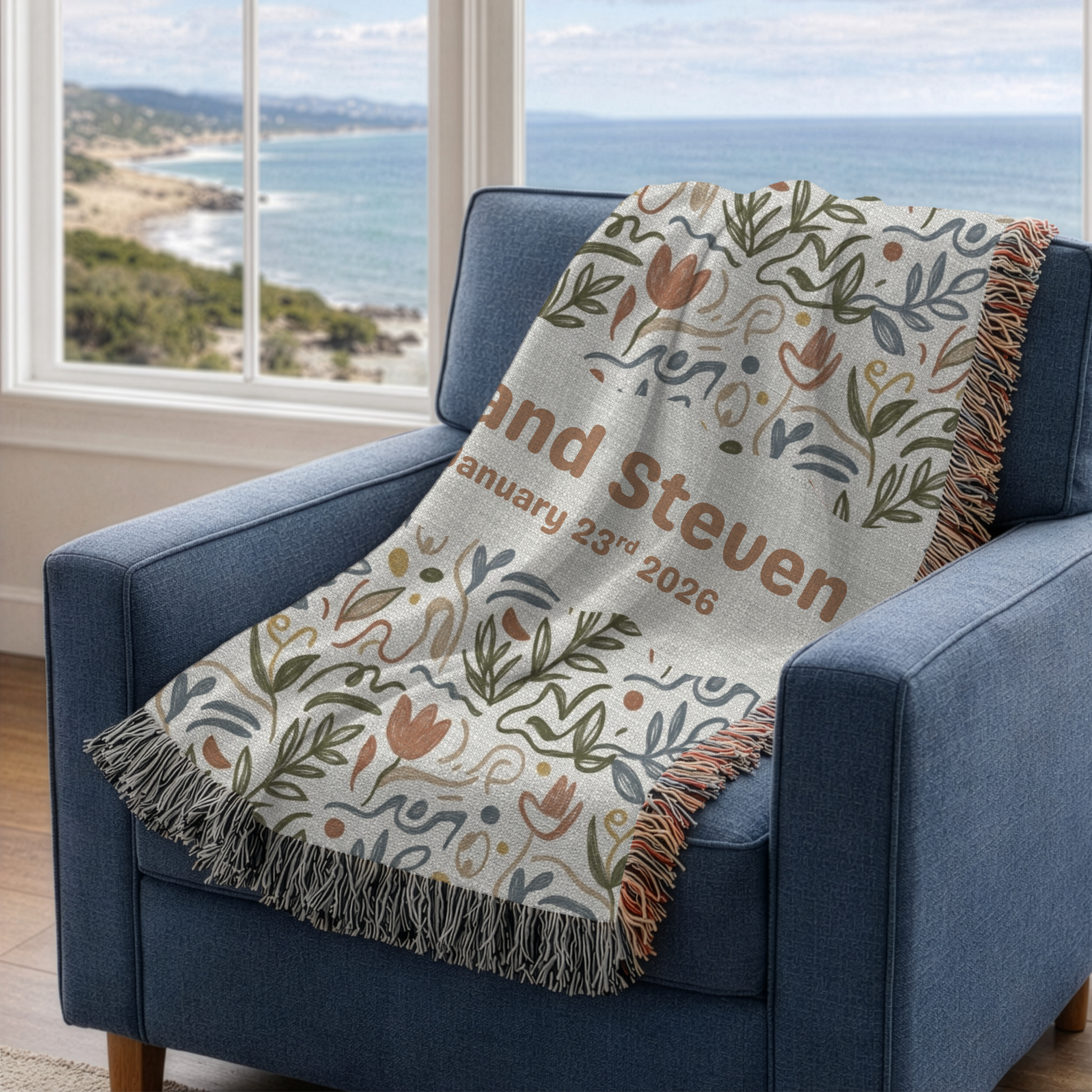 Personalized Couple Name Floral Woven Blanket