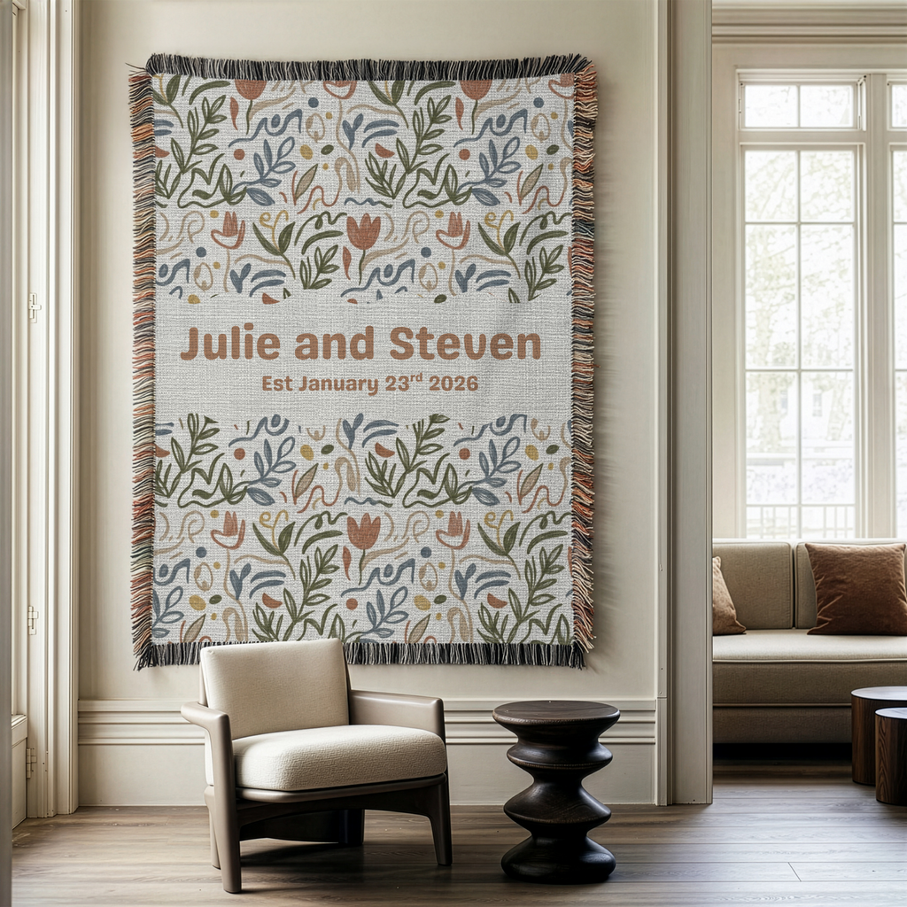 Personalized Couple Name Floral Woven Blanket
