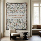 Personalized Couple Name Floral Woven Blanket