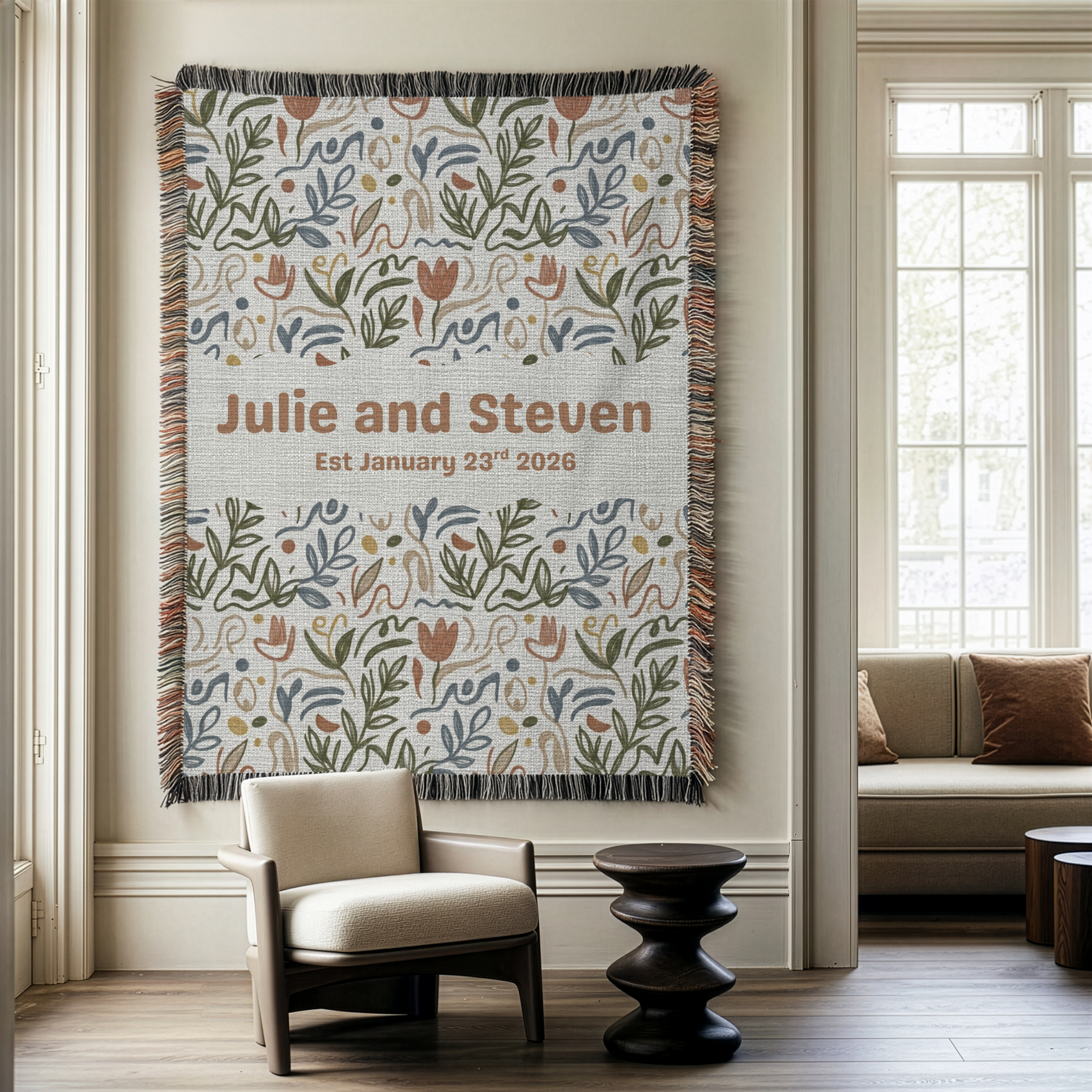 Personalized Couple Name Floral Woven Blanket