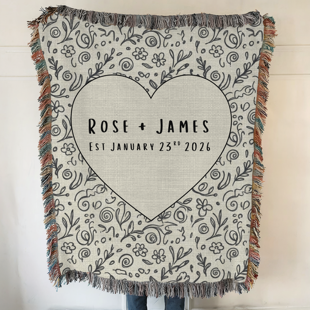 Personalized Couple's Name and Date Woven Blanket