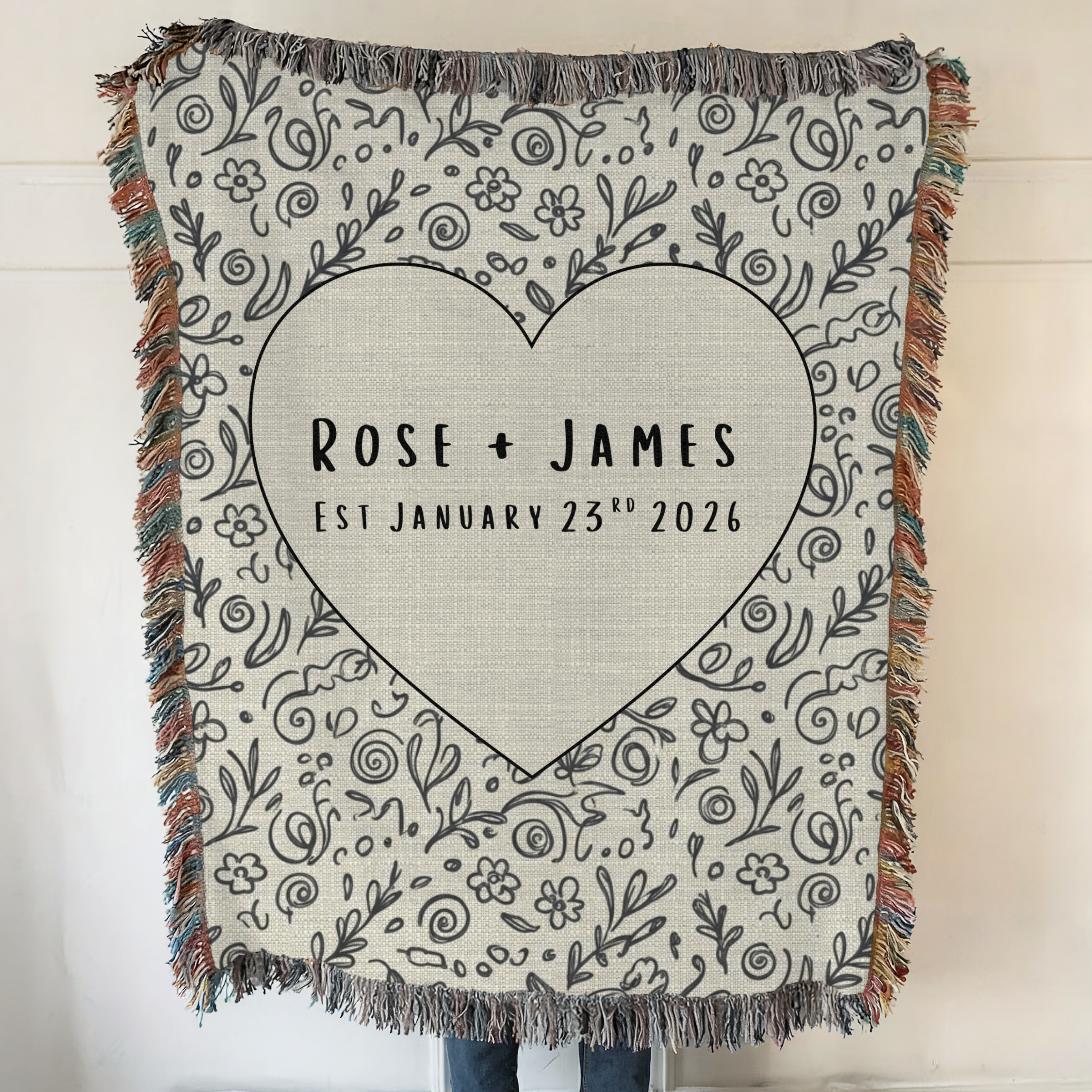Personalized Couple's Name and Date Woven Blanket