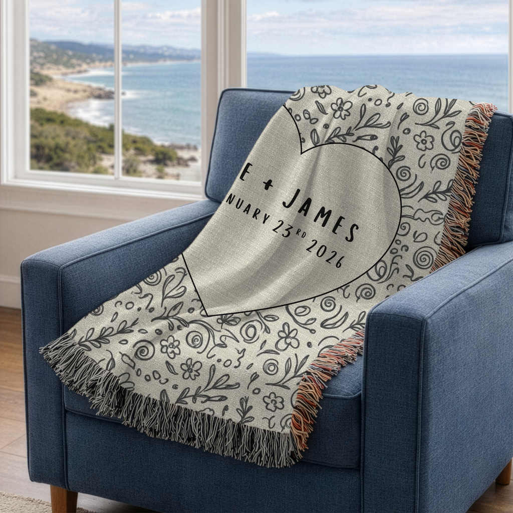 Personalized Couple's Name and Date Woven Blanket