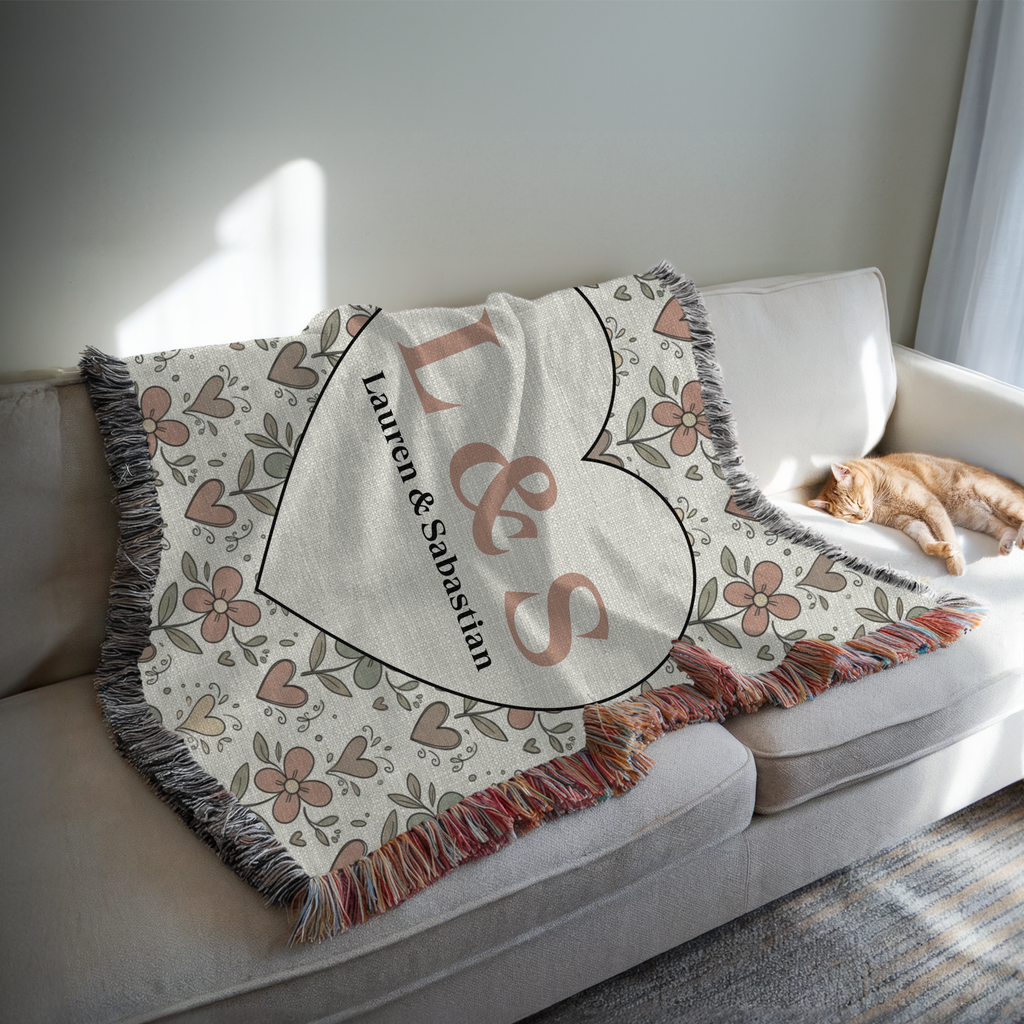 Personalized Couple's Initials and Names Woven Blanket