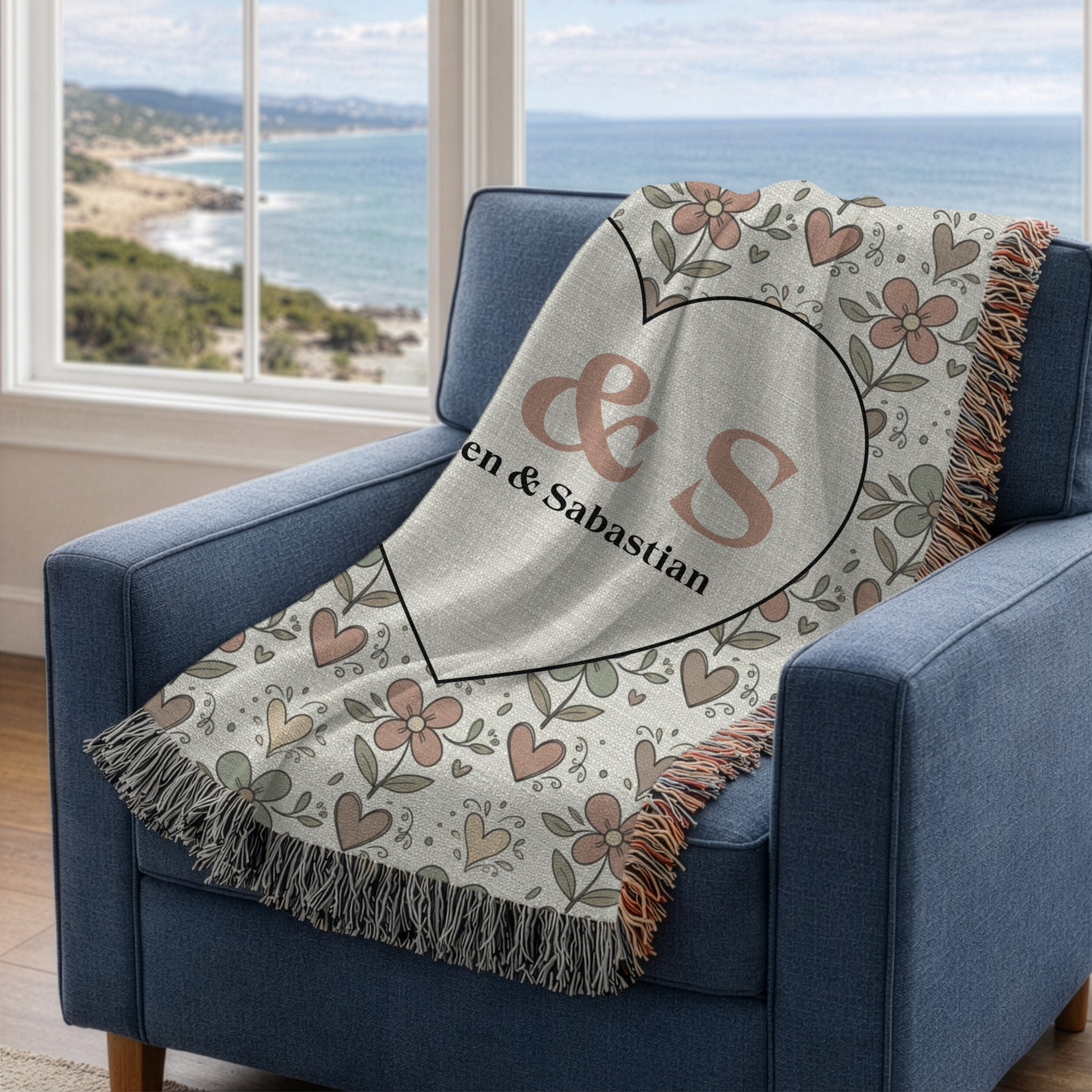 Personalized Couple's Initials and Names Woven Blanket