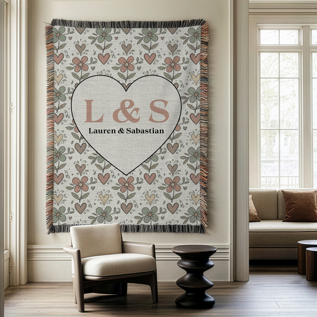 Personalized Couple's Initials and Names Woven Blanket
