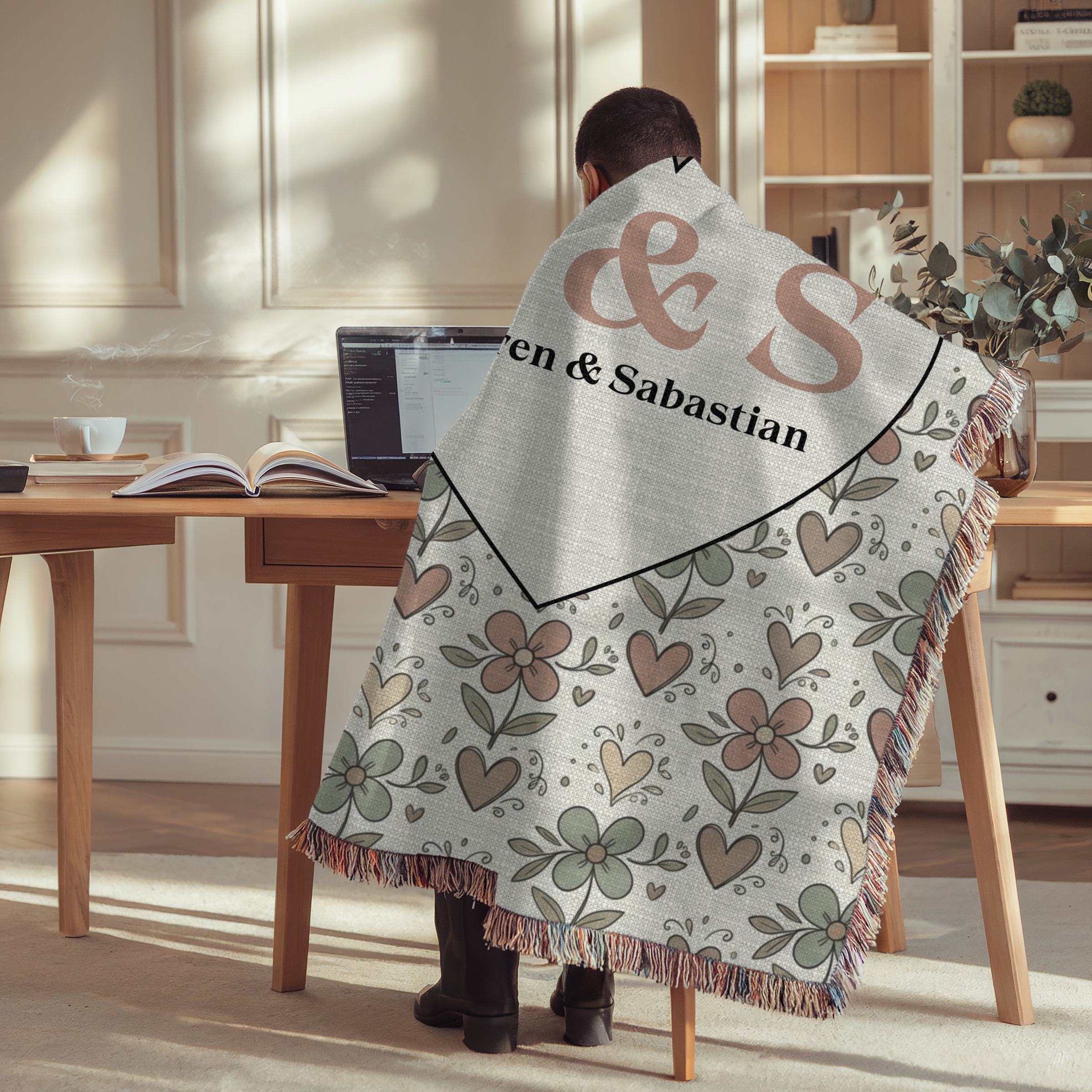 Personalized Couple's Initials and Names Woven Blanket