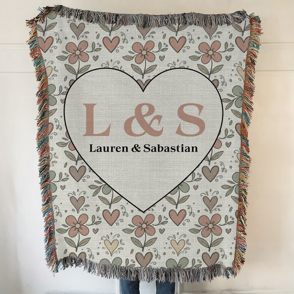 Personalized Couple's Initials and Names Woven Blanket