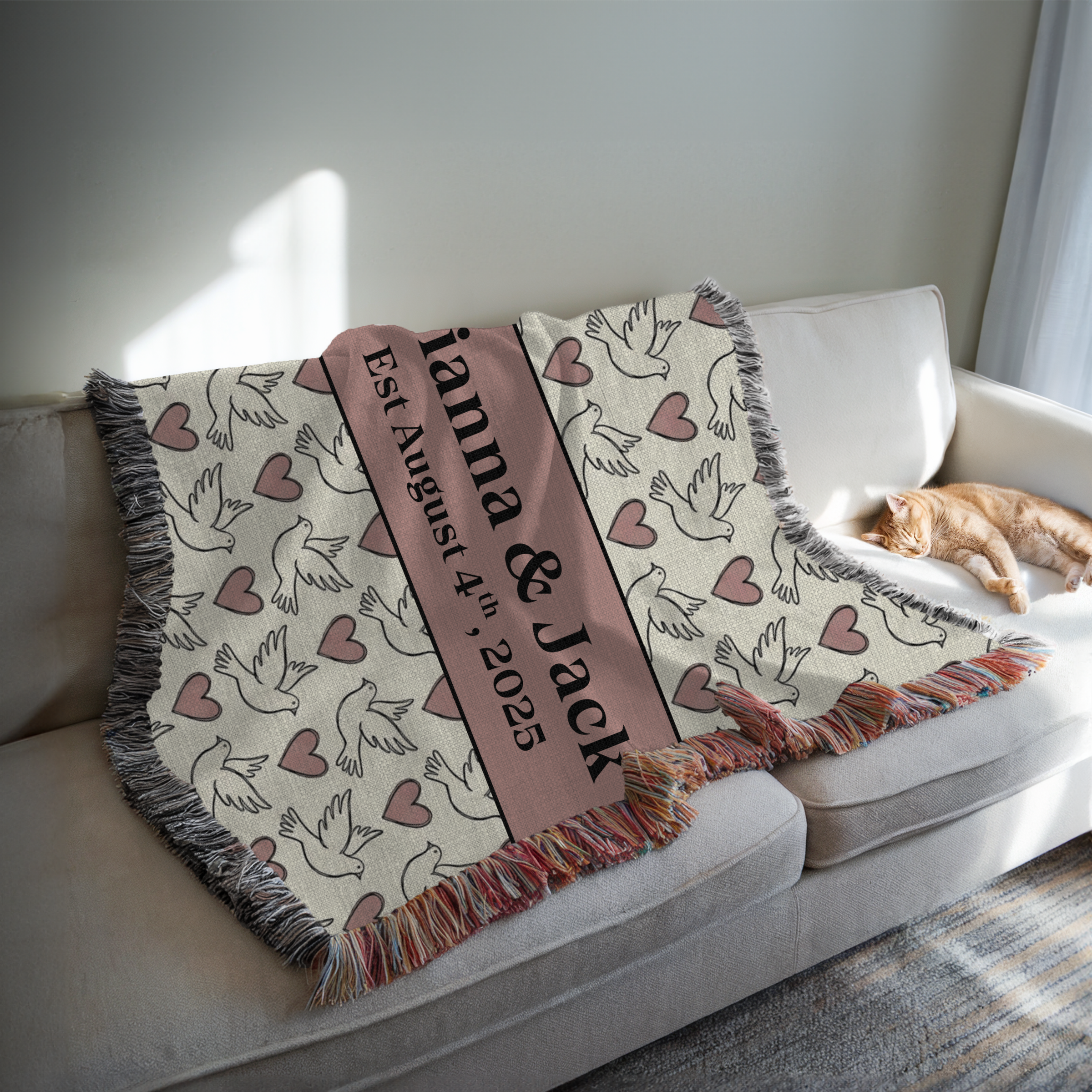 Personalized Couple's Names and Date Woven Blanket
