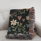 Personalized Name & Date Floral Heart Woven Blanket Throw
