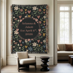Personalized Name & Date Floral Heart Woven Blanket Throw