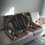 Personalized Name & Date Floral Heart Woven Blanket Throw