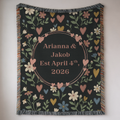 Personalized Name & Date Floral Heart Woven Blanket Throw
