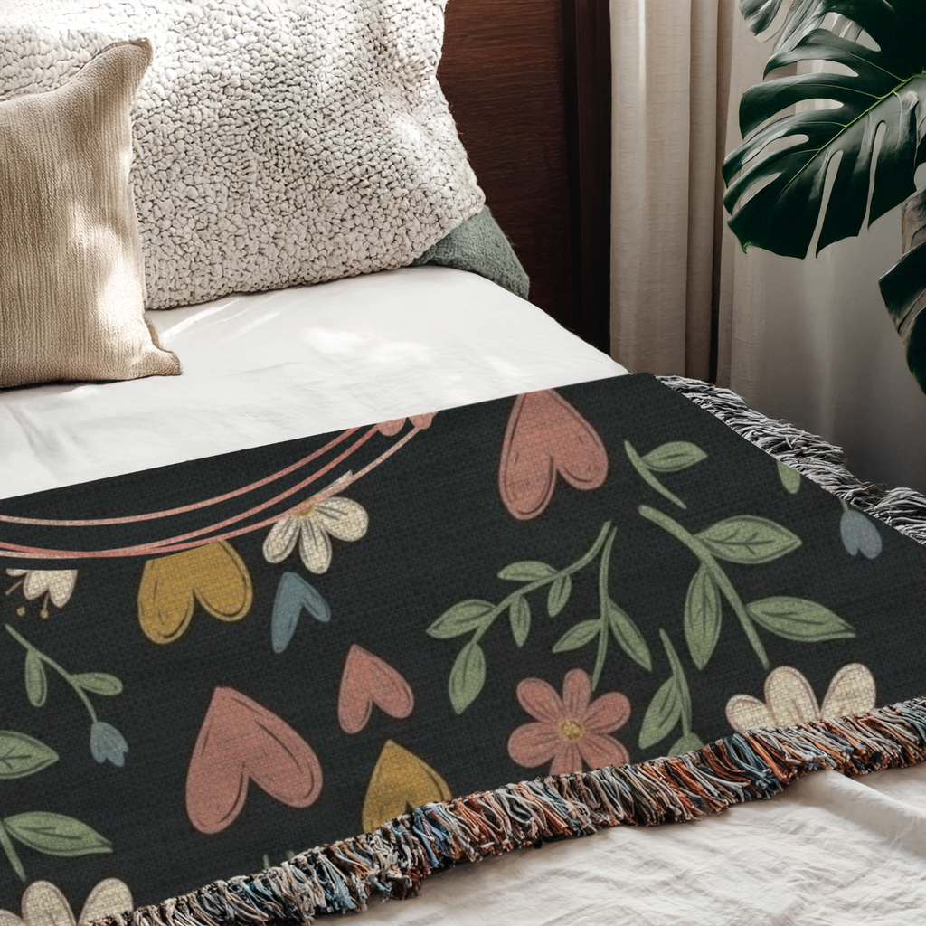 Personalized Name & Date Floral Heart Woven Blanket Throw