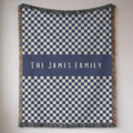 Personalized Family Name Checkered Blue Woven Blanket Throw