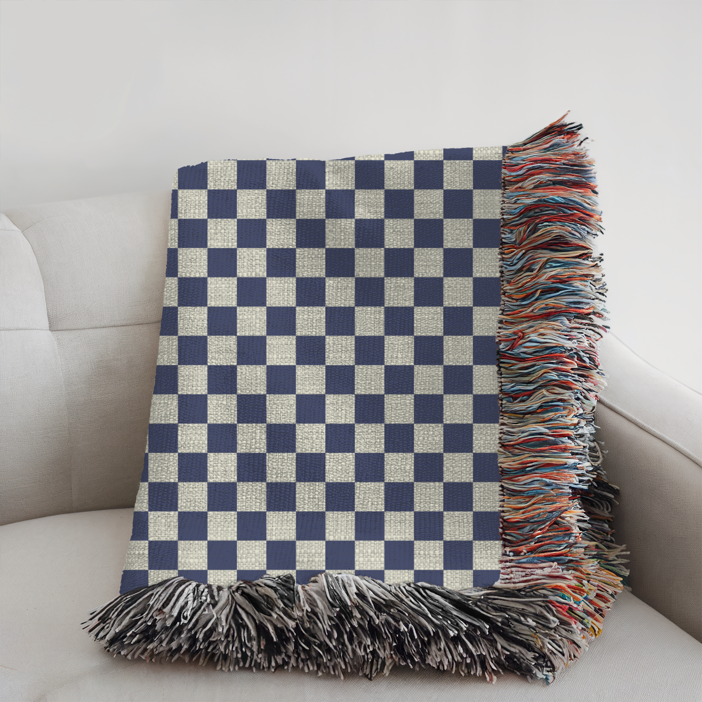 Personalized Family Name Checkered Blue Woven Blanket Throw