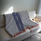 Personalized Family Name Checkered Blue Woven Blanket Throw