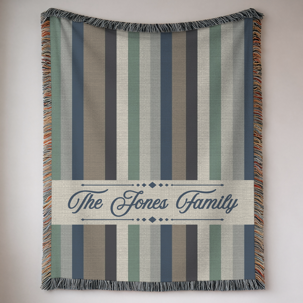 Personalized Family Name Striped Woven Blanket Throw