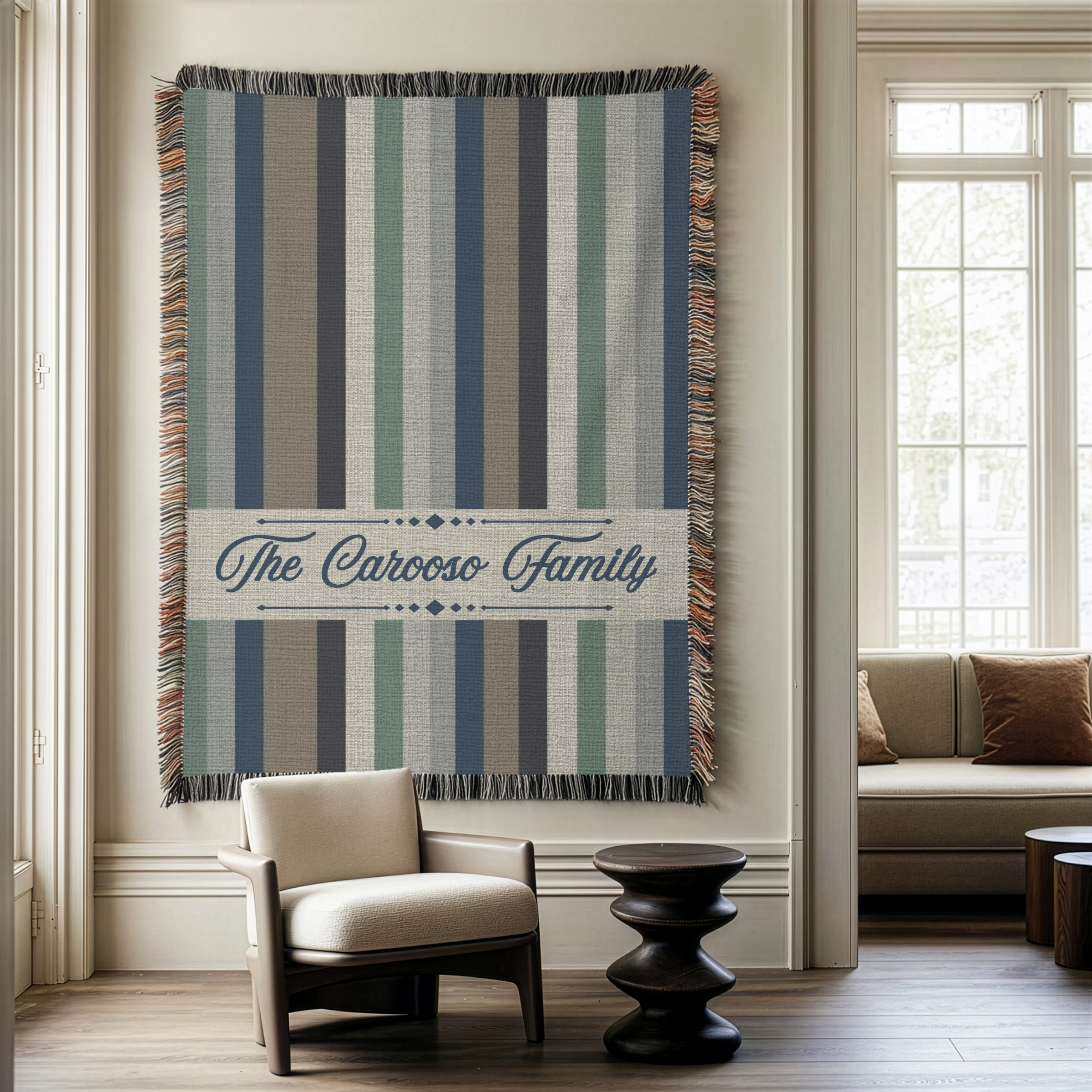 Personalized Family Name Striped Woven Blanket Throw