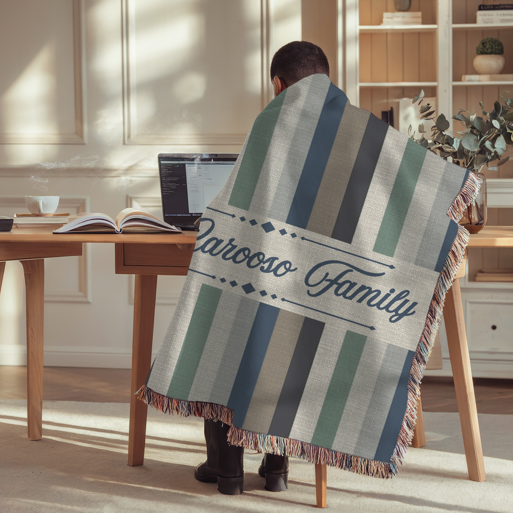 Personalized Family Name Striped Woven Blanket Throw