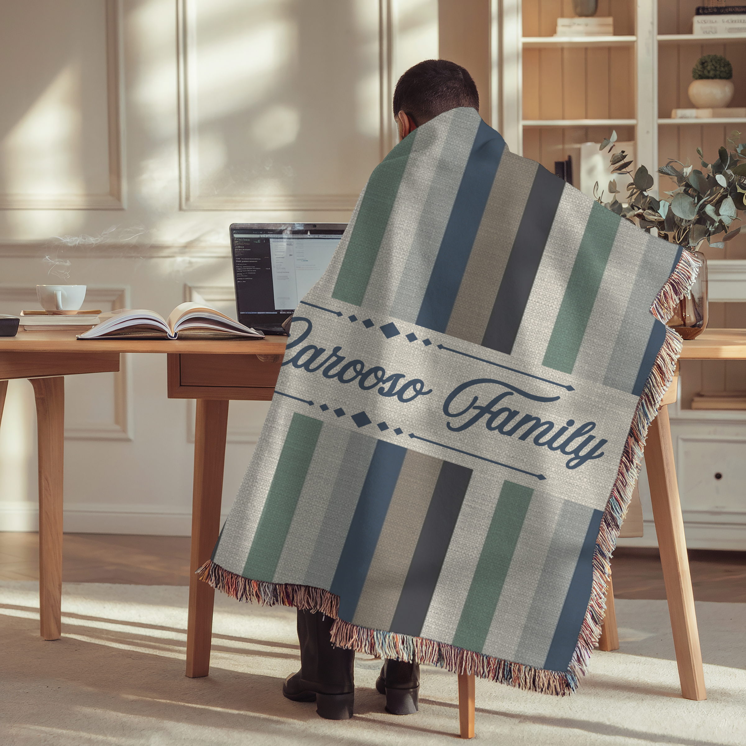 Personalized Family Name Striped Woven Blanket Throw