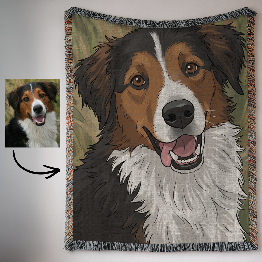 Custom Cartoon Dog Photo Woven Blanket