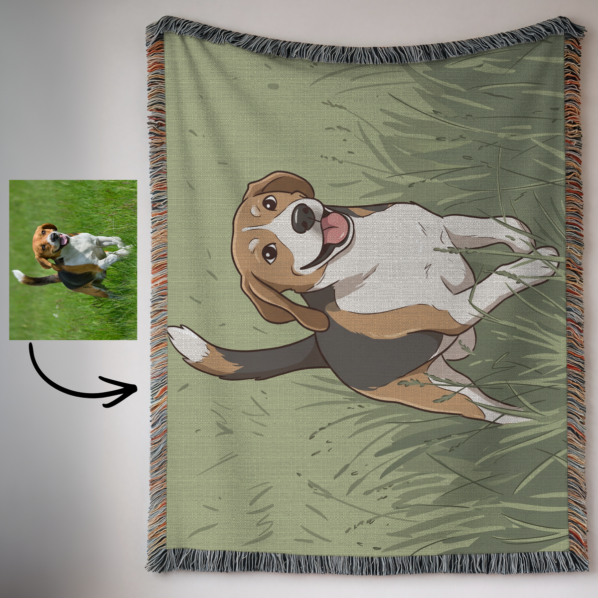 Custom Cartoon Dog Photo Woven Blanket