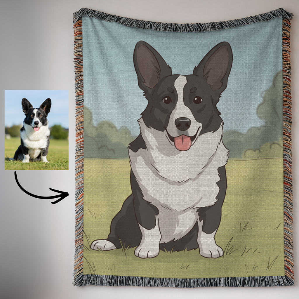 Custom Cartoon Dog Photo Woven Blanket