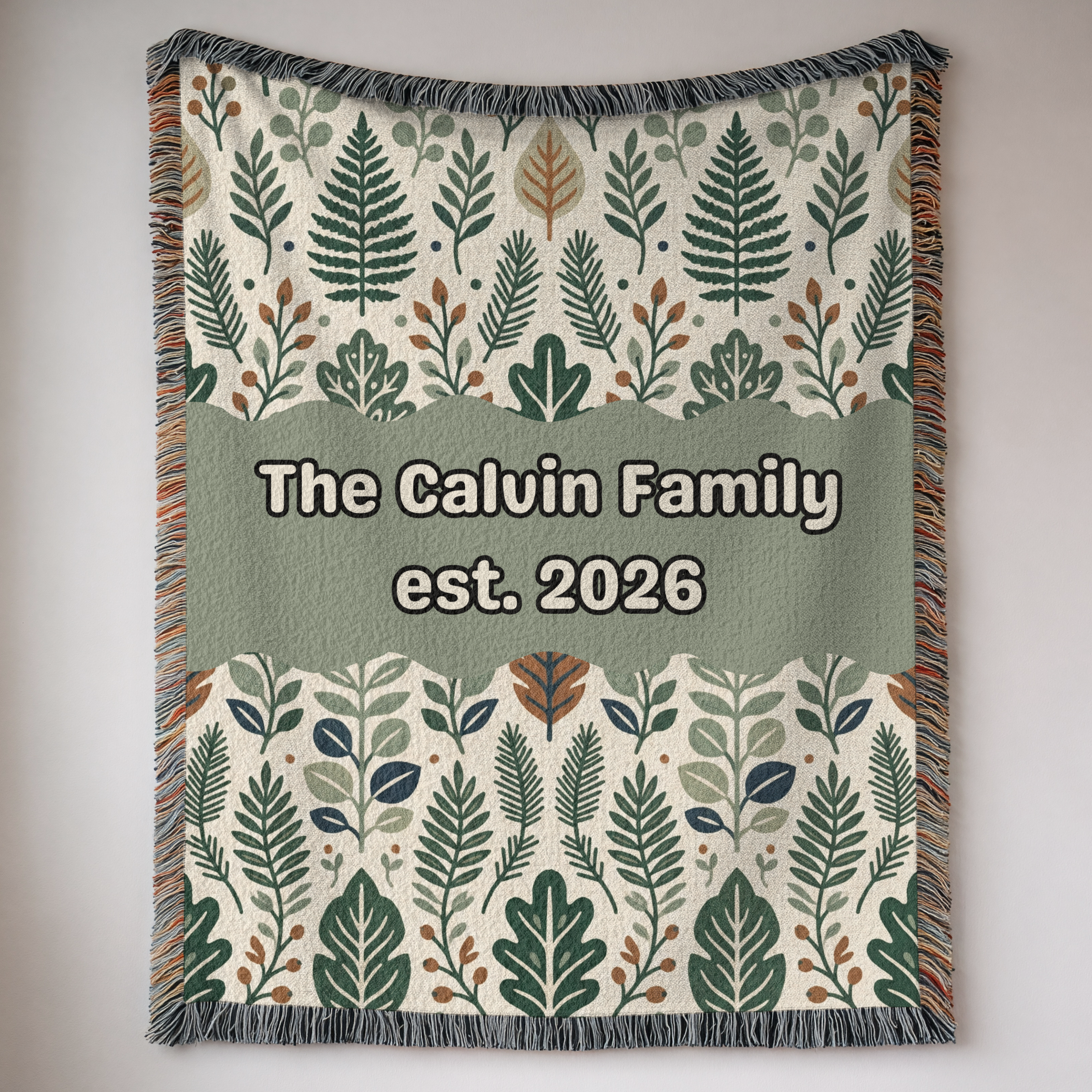 Personalized Family Earthy Heirloom Woven Blanket Throw