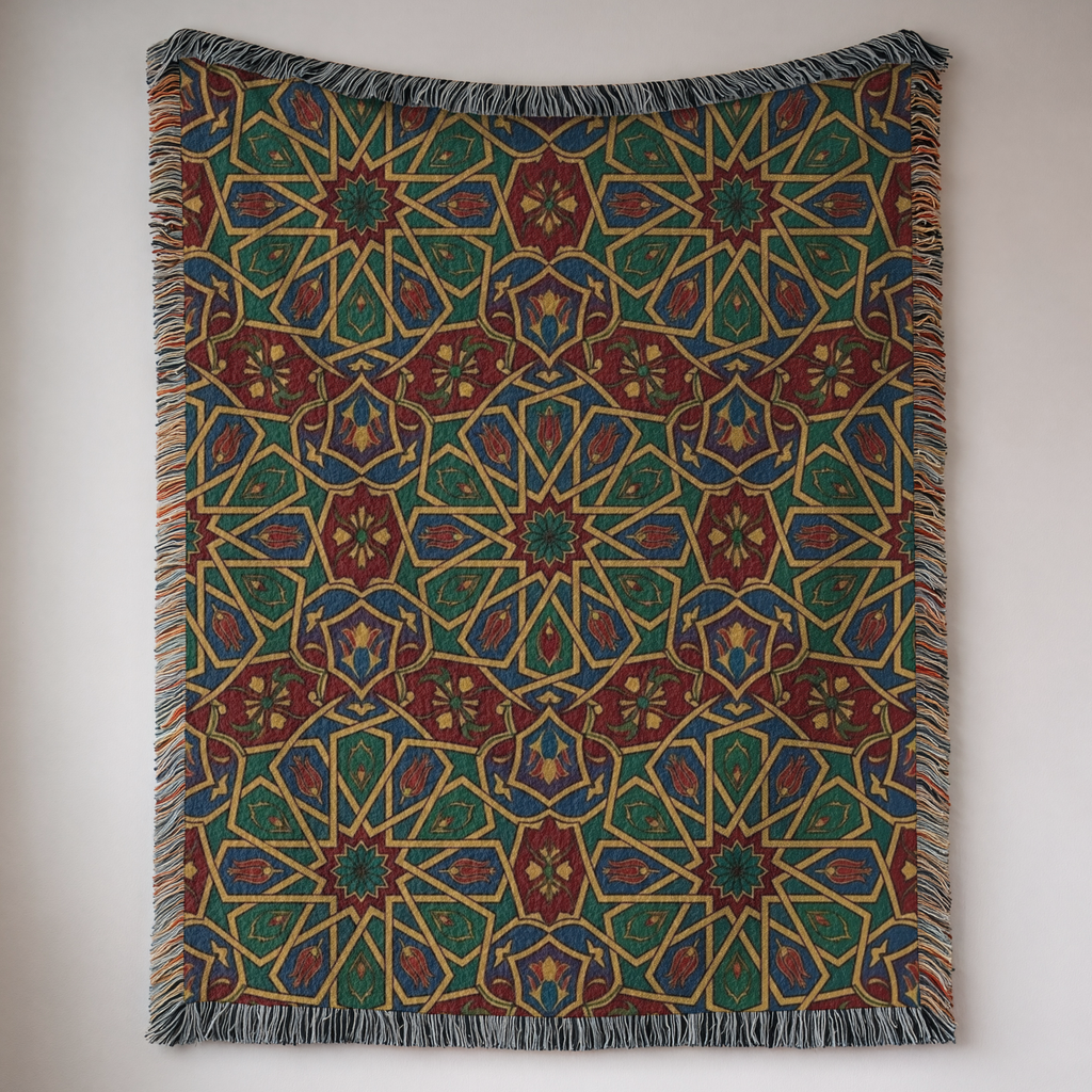 Moroccan Geometric Pattern Tapestry Woven Blanket