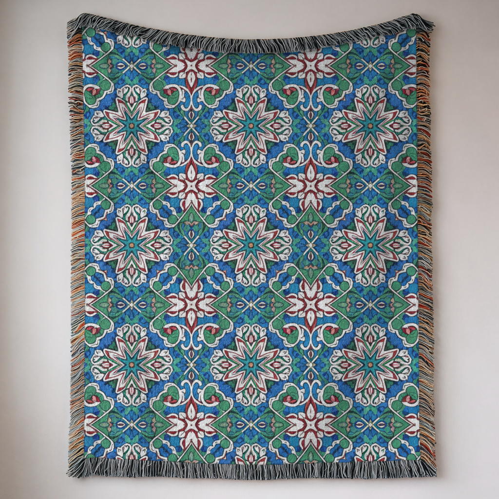 Turkish Blues Tapestry Woven Blanket