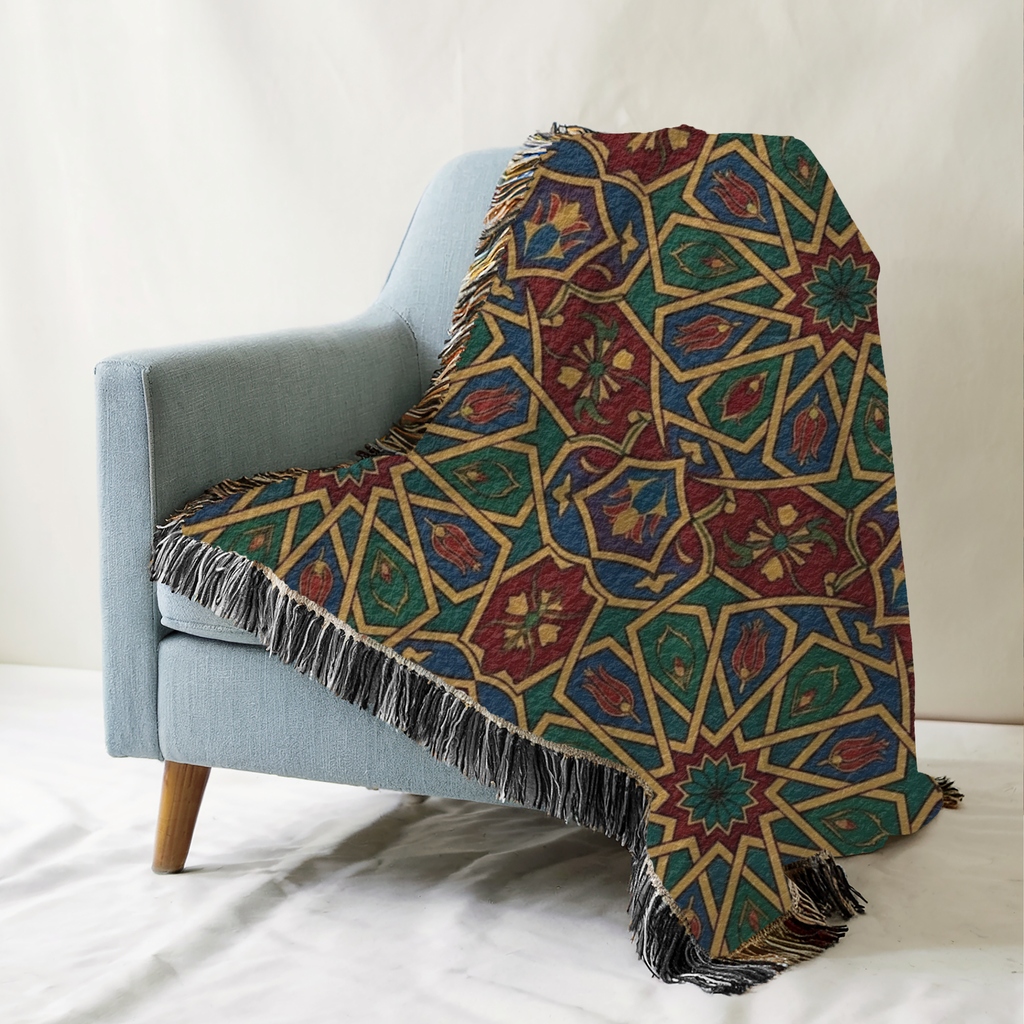 Moroccan Geometric Pattern Tapestry Woven Blanket