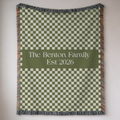 Personalized Family Name Green Checkered Woven Blanket Throw