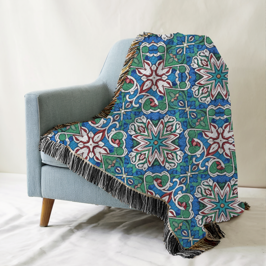 Turkish Blues Tapestry Woven Blanket