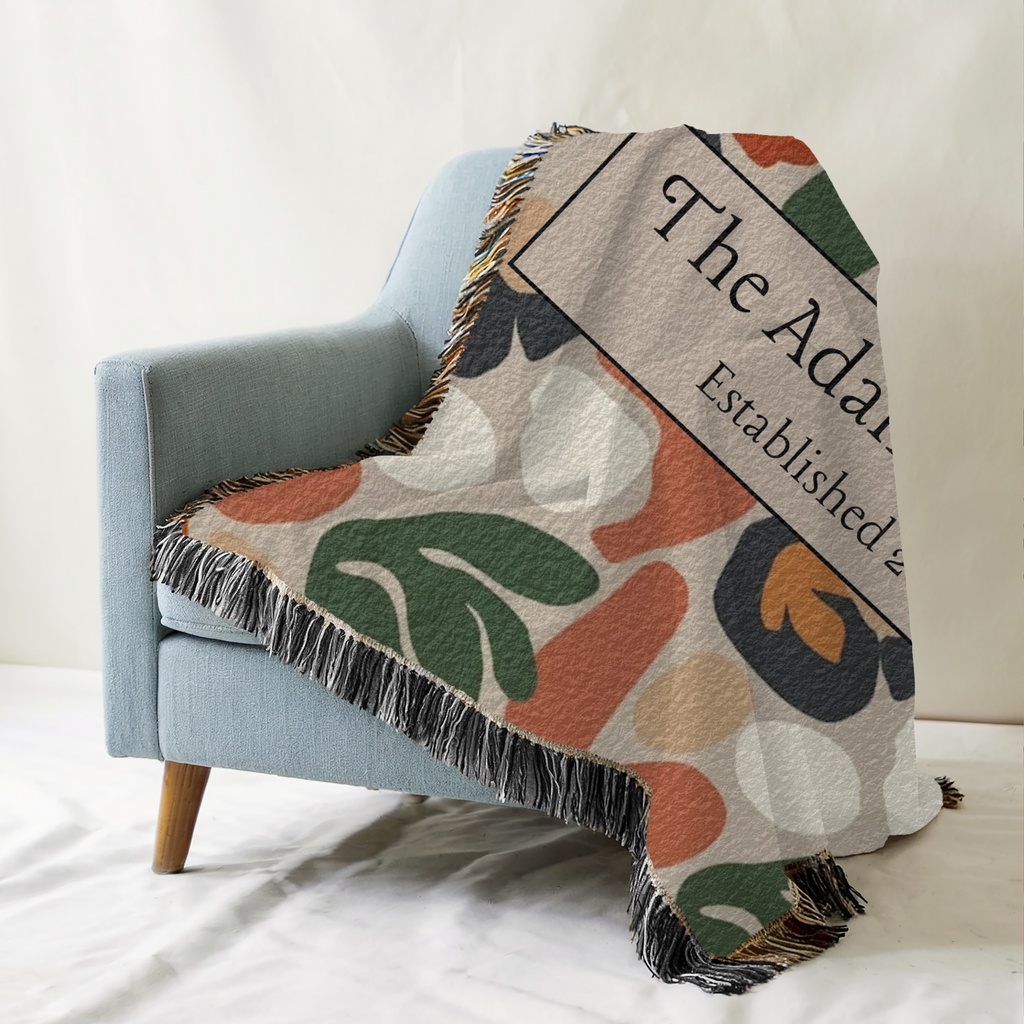 Personalized Woven Blanket — Custom Name Floral Tapestry Throw