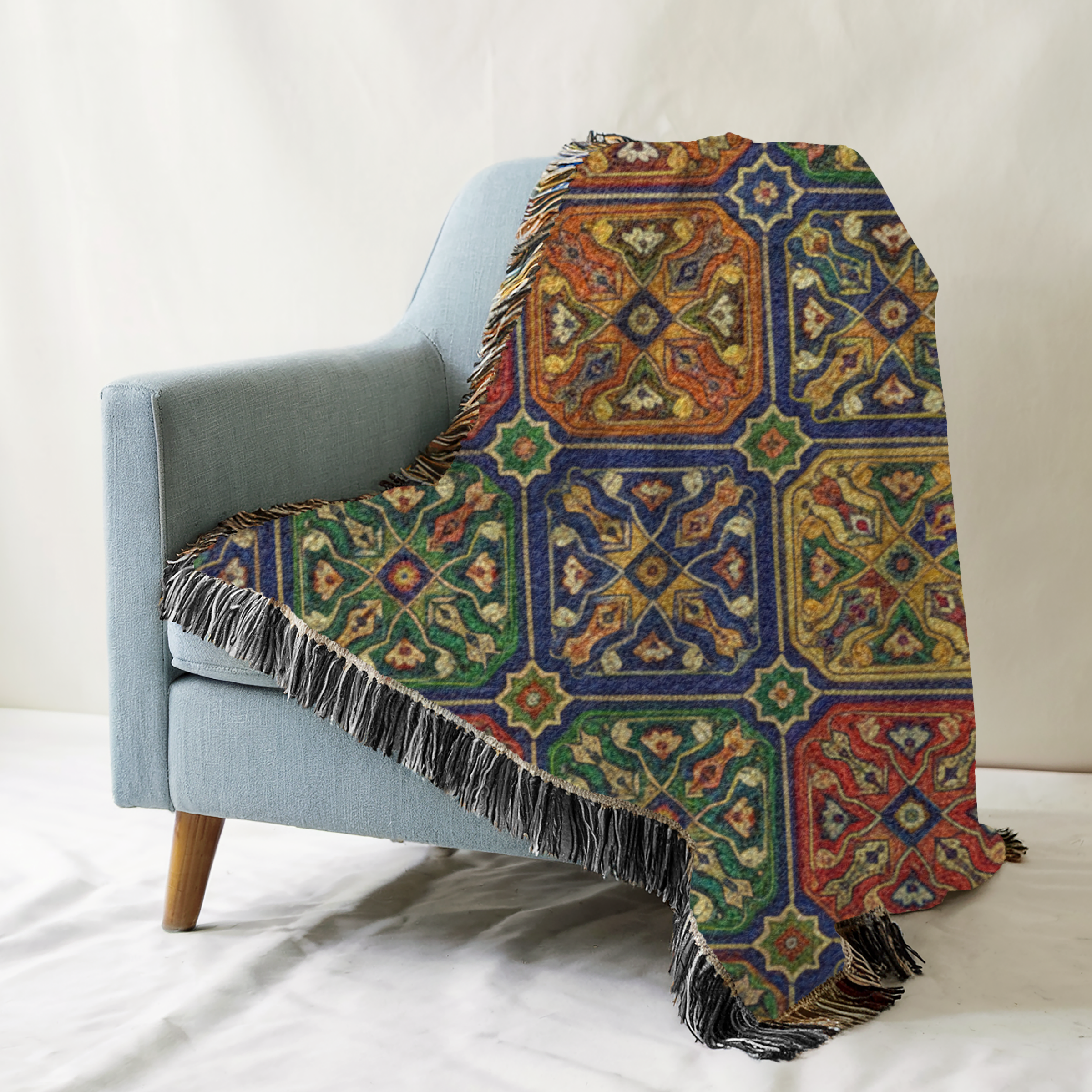 Moroccan Zellige Tapestry Woven Blanket