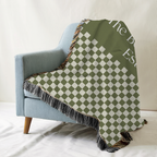 Personalized Family Name Green Checkered Woven Blanket Throw