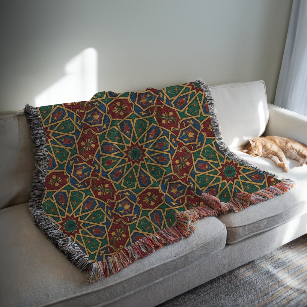 Moroccan Geometric Pattern Tapestry Woven Blanket