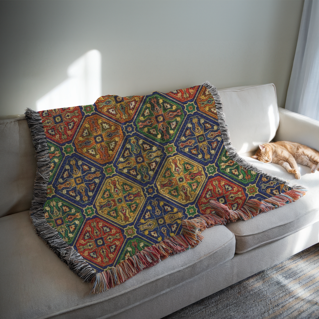 Moroccan Zellige Tapestry Woven Blanket