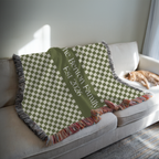 Personalized Family Name Green Checkered Woven Blanket Throw