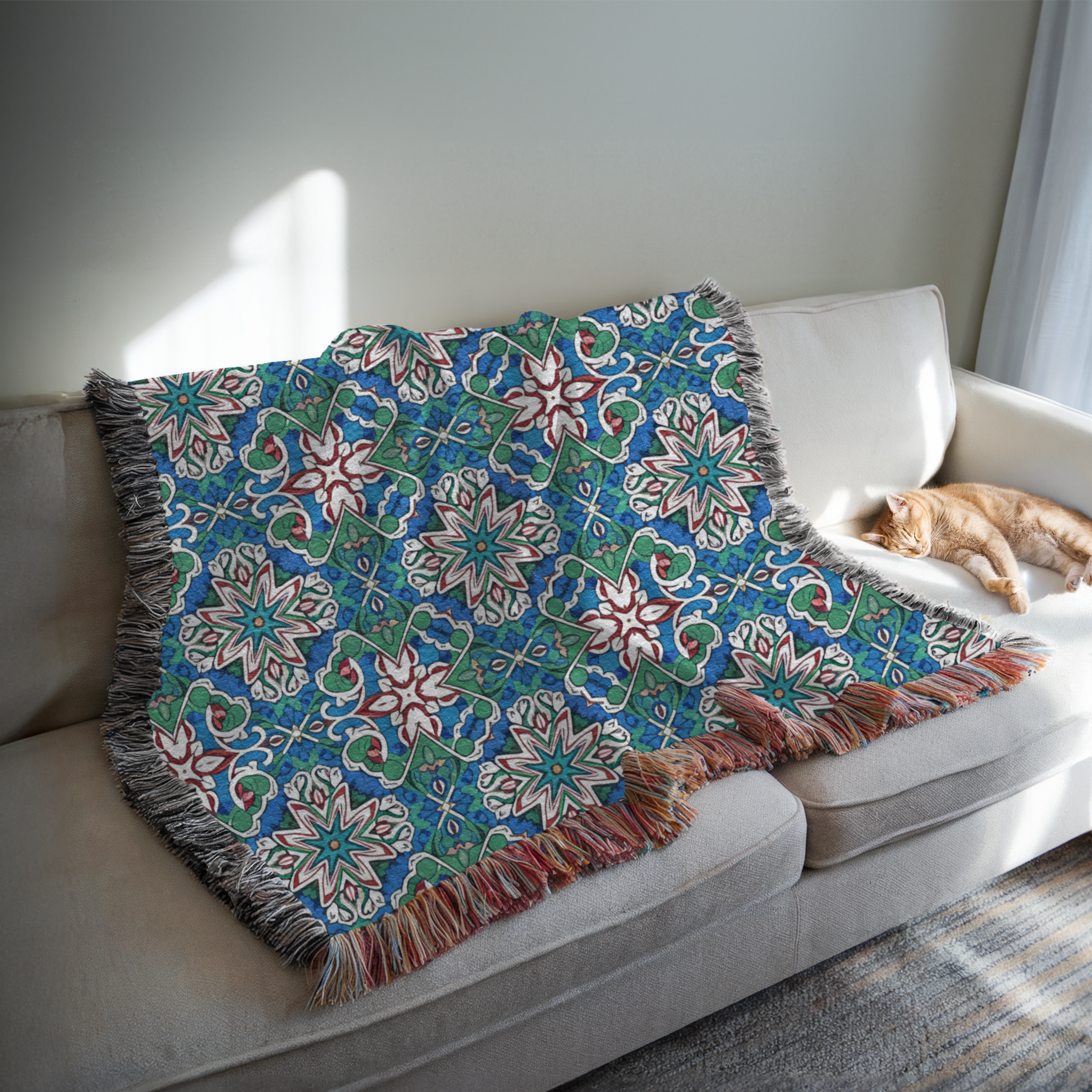 Turkish Blues Tapestry Woven Blanket